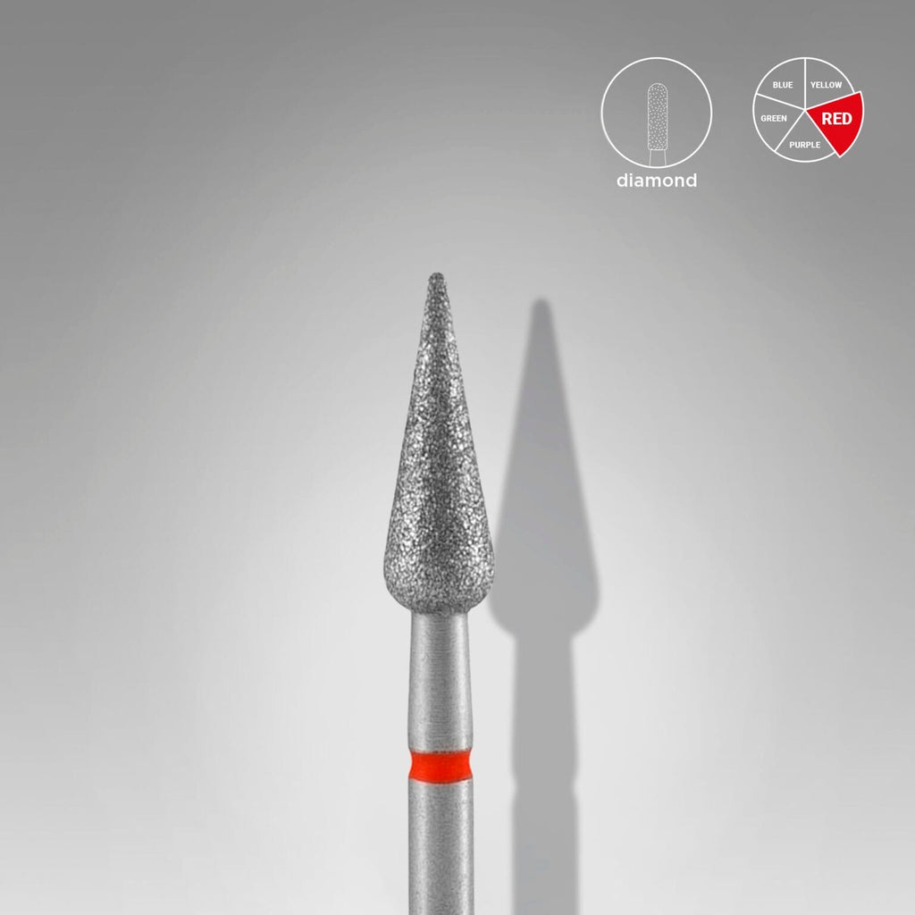 Diamond Nail Drill Bit Pointed Pear Red EXPERT Head Diameter 4mm/Working Part 12mm FA100R040/12