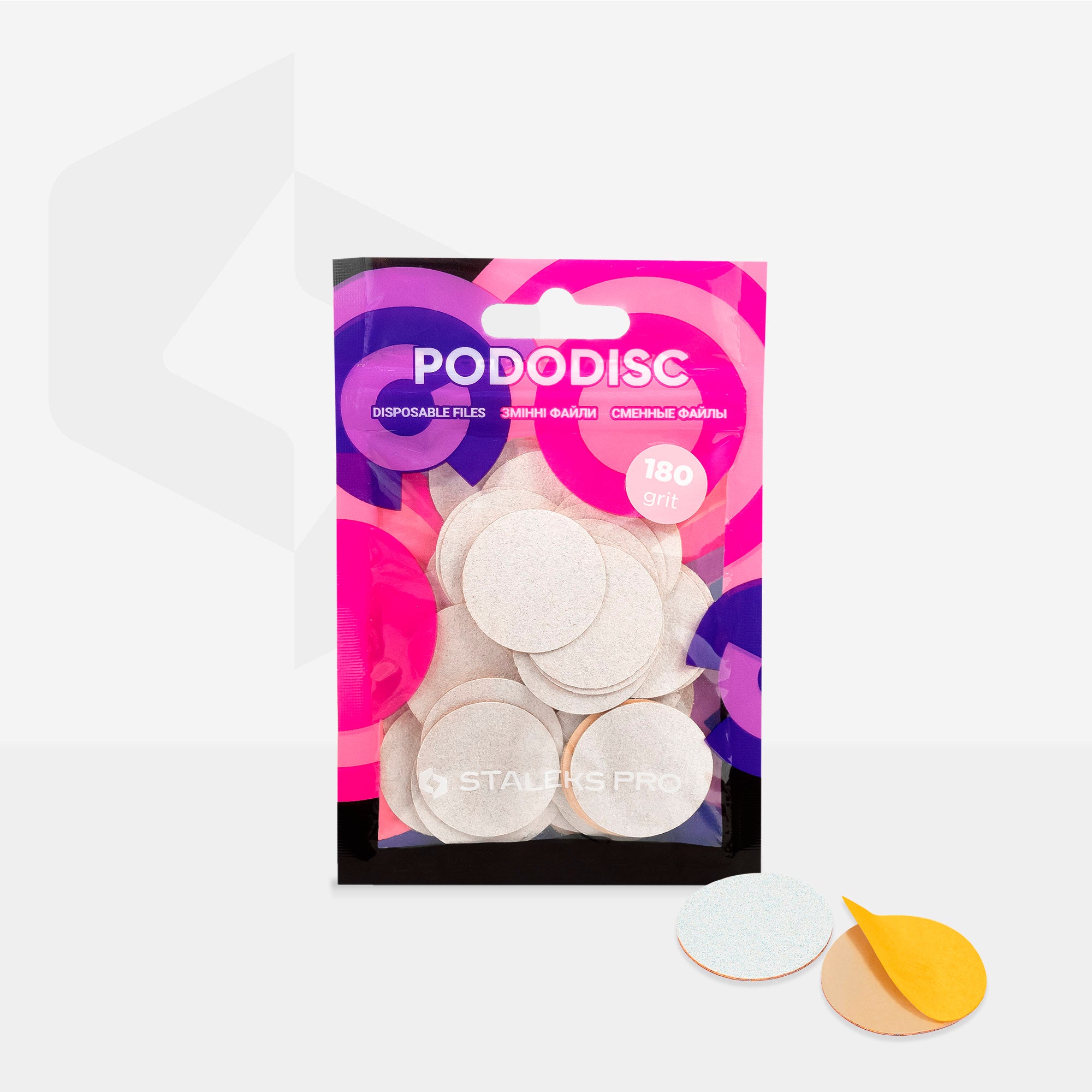 White refill pads for pedicure disc Pododisc Staleks Pro L, 180 grit (50 pc) PDF-25-180w