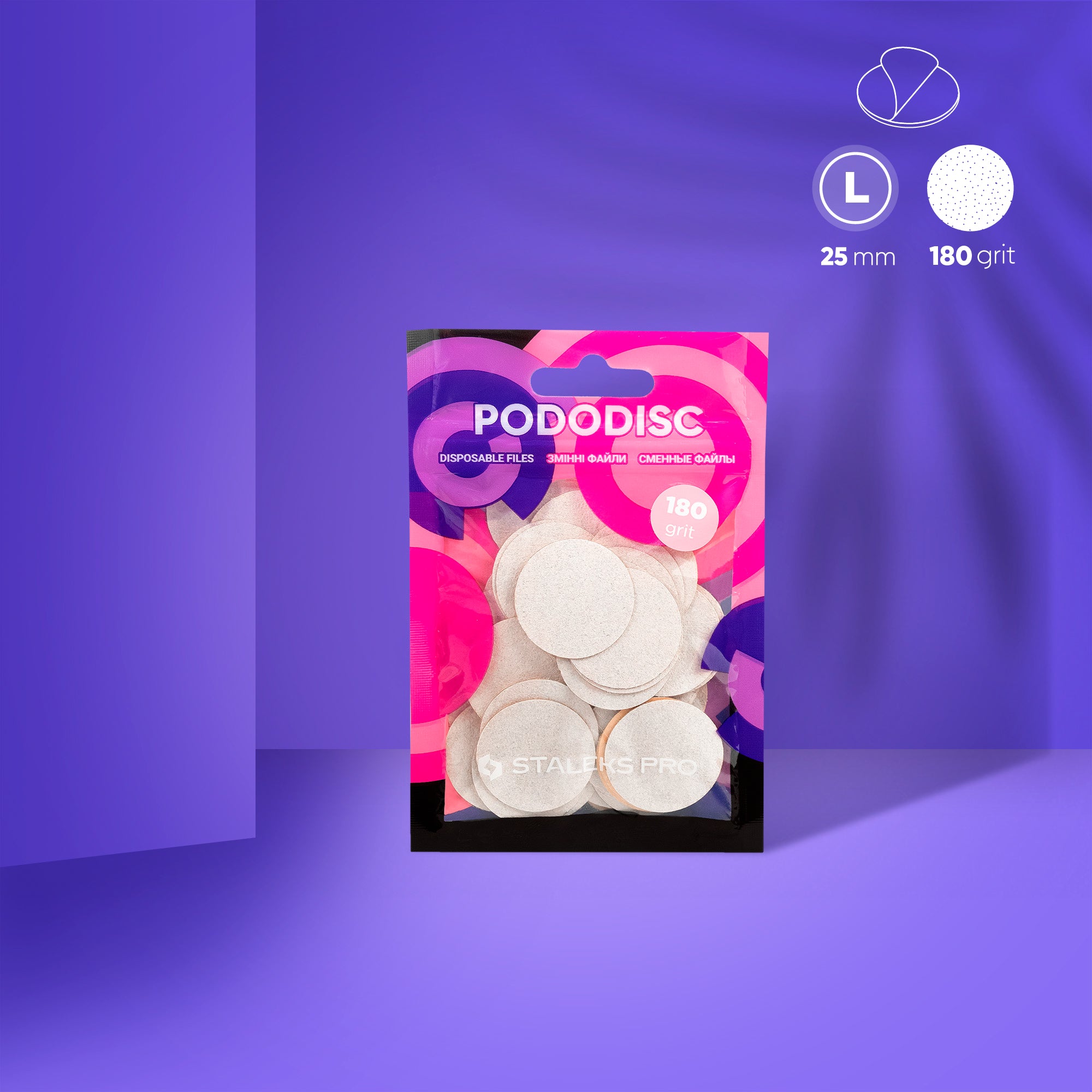 White refill pads for pedicure disc Pododisc Staleks Pro L, 180 grit (50 pc) PDF-25-180w