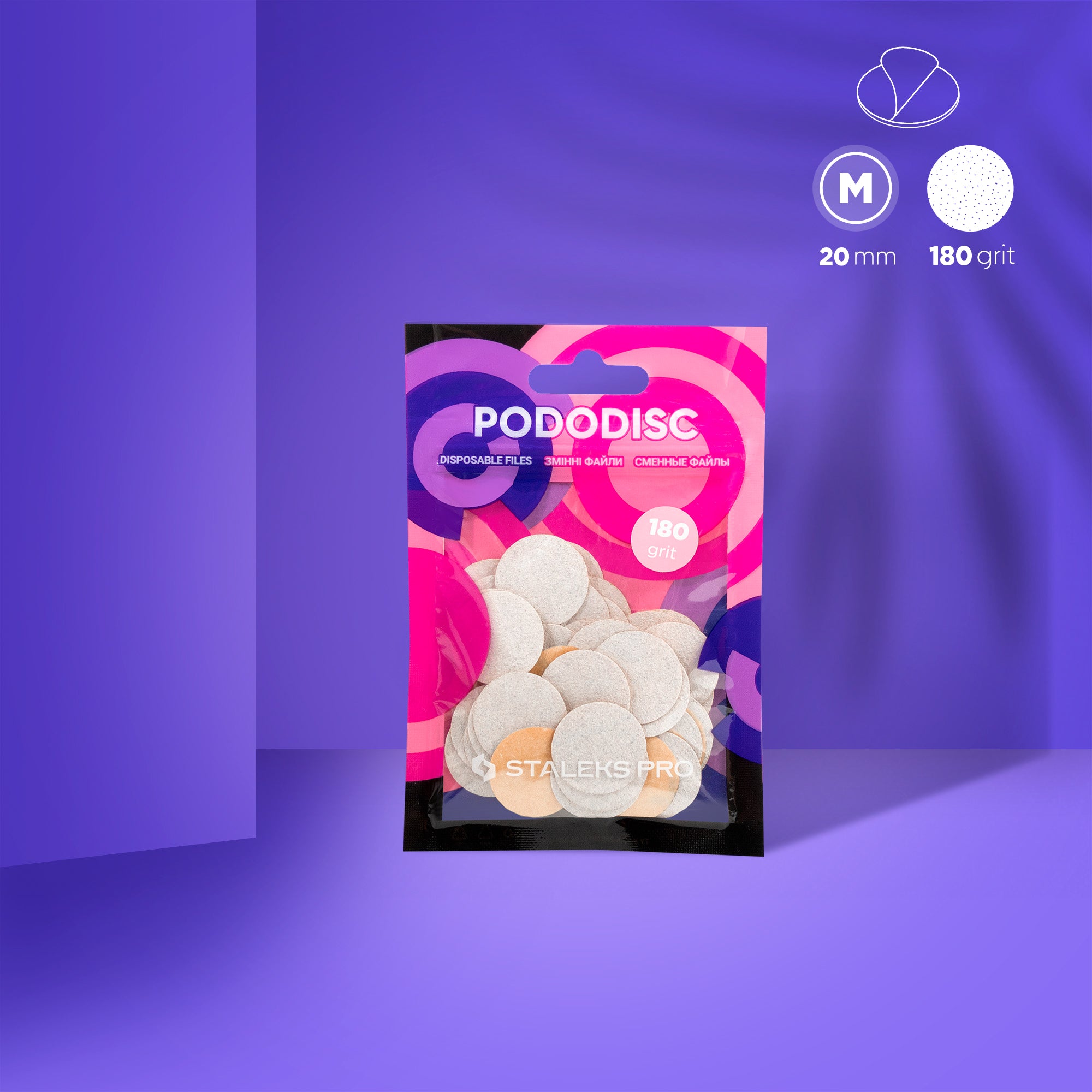 White refill pads for pedicure disc Pododisc Staleks Pro M, 180 grit (50 pc) PDF-20-180W