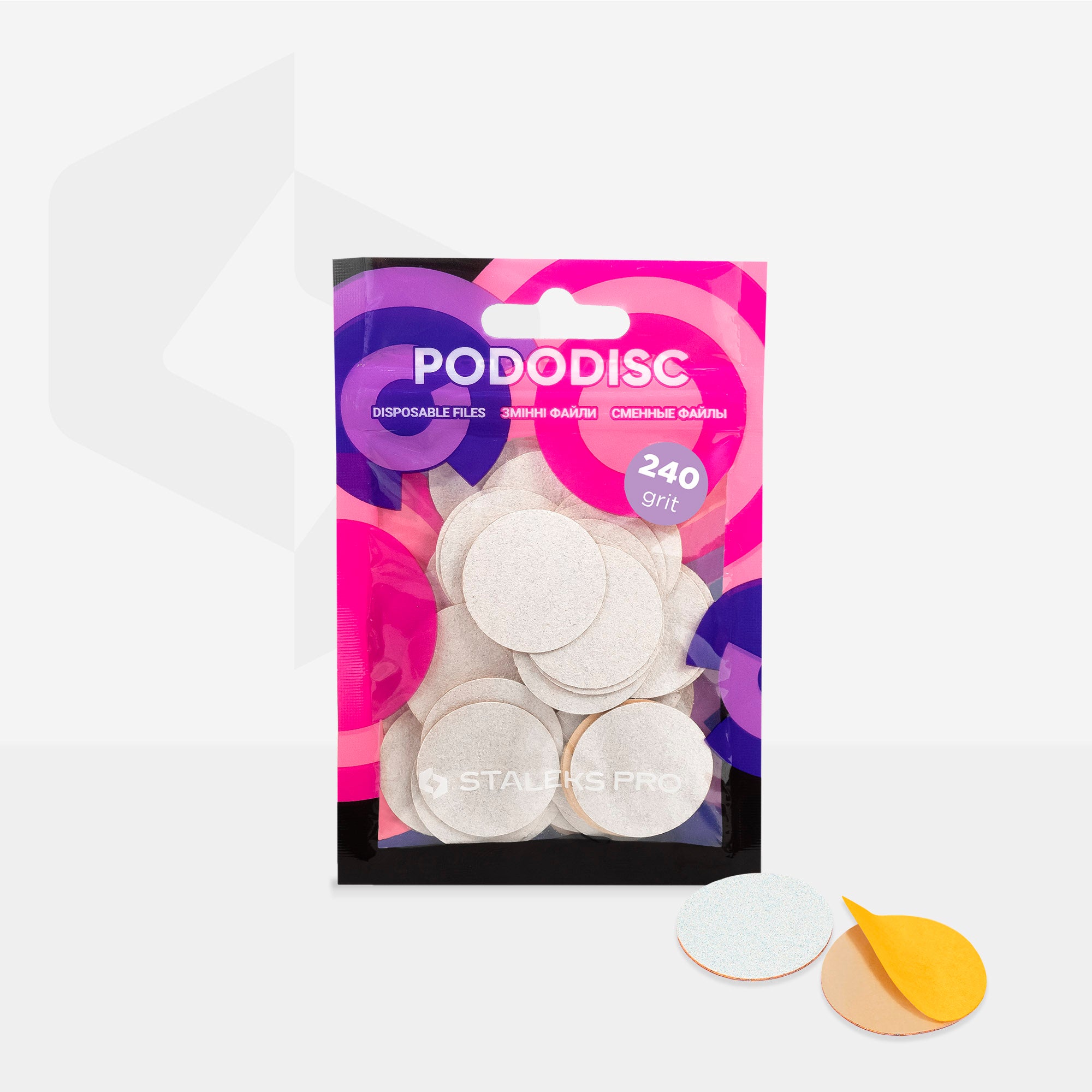 White refill pads for pedicure disc Pododisc Staleks Pro L, 240 grit (50 pc) PDF-25-240w
