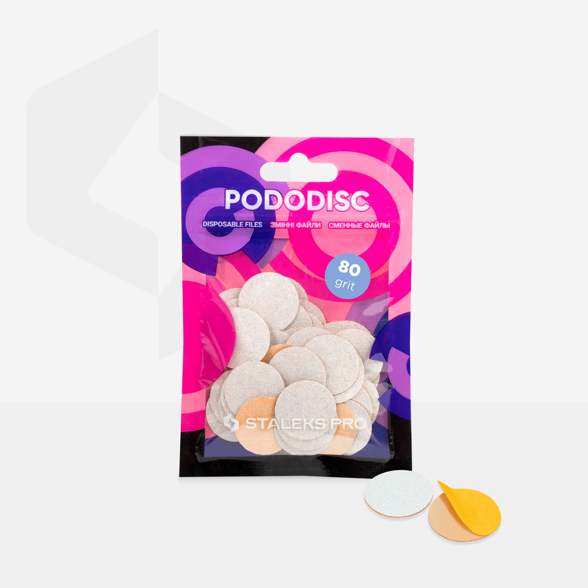 White refill pads for pedicure disc Pododisc Staleks Pro M, 80 grit (50 pc) PDF-20-80w